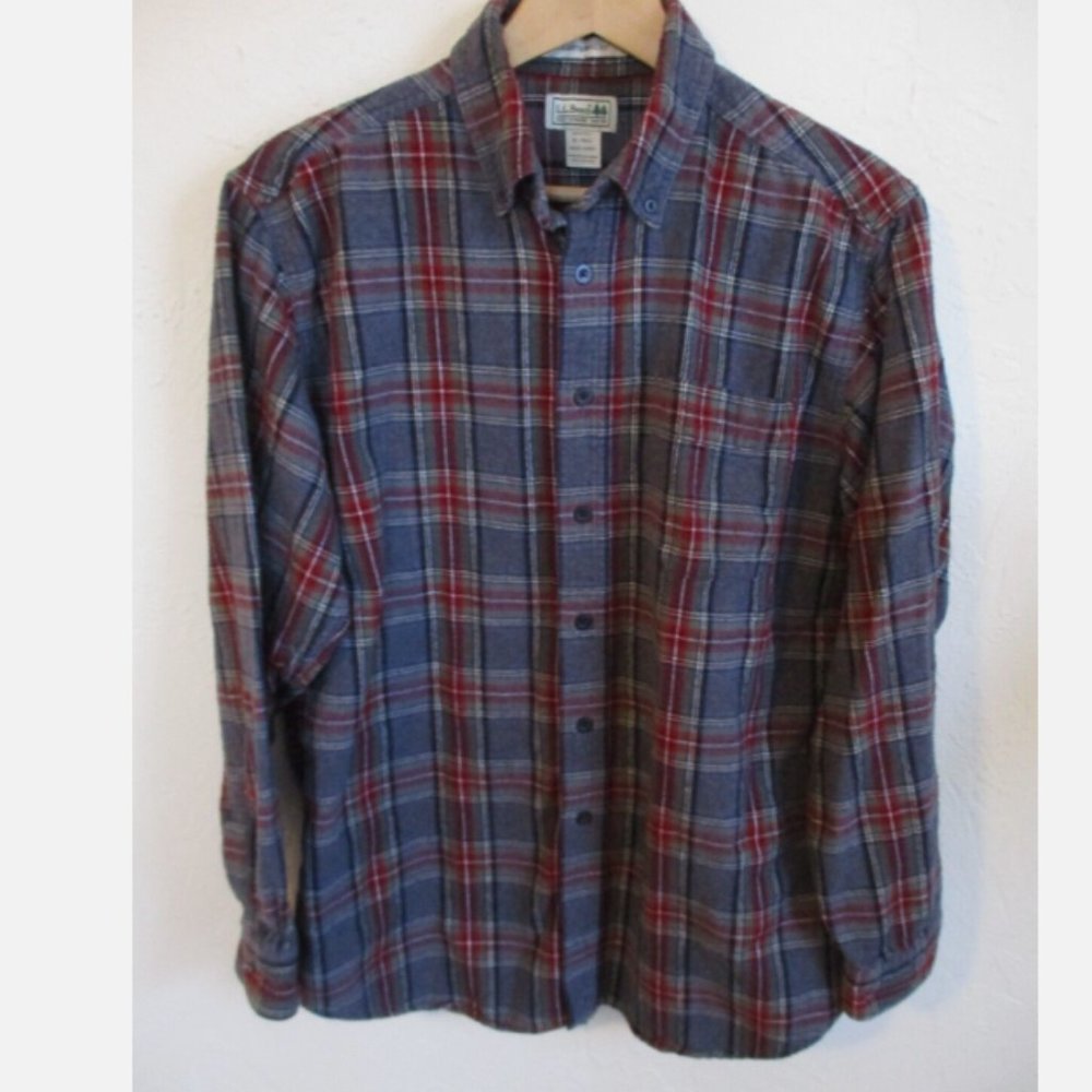 L L Bean Scotch Plaid Flannel Shirt Gray Stuart Tartan Size Medium